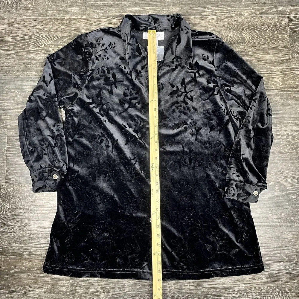 VTG Diane Von Furstenberg Black Velvet Burnout Blouse Size L  Stretch Whimsigoth - Picture 6 of 9